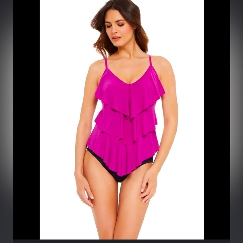 MagicSuit Rita Tankini Color Rose Ruffle Adj Stapes Size 8